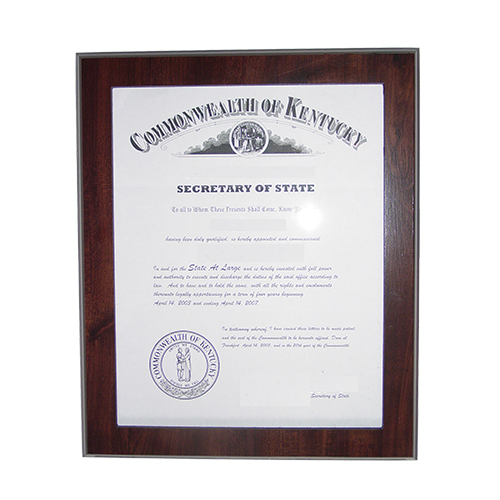 Indiana Notary Commission Frame Fits 11 x 8.5 x inch Certificate