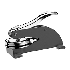 This Indiana notary seal desk embosser is made of heavy duty metal and designed with an extra extra-long handle to provide you with the leverage you need to produce sharp raised Indiana notary seal impressions with minimal effort even on heavy paper stock. Or, if you'll be making a lot of notary seals impressions, you'll appreciate this embosser's ease of use. Additional features include skid-proof feet designed to protect furniture finishes, a sliding lock mechanism for easy storage. Creates notary seal impressions of 1-5/8 inches.