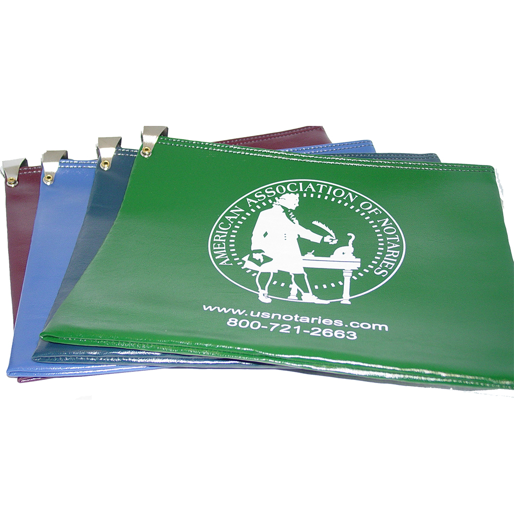 Don't risk misplacing your Indiana notary supplies. This notary locking zipper bag is an ideal and convenient way to store, transport, and secure your Indiana notary supplies. The bag easily carries your Indiana notary record book, notary stamp, and notary seal embosser. Made of durable leatherette material (soft vinyl). Imprinted on one side of the bag with the AAN logo. Available in 6 colors. </p></p></p></p>